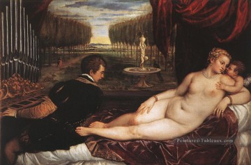 Nu œuvres - Vénus avec Organiste et Cupidon Nu Tiziano Titien